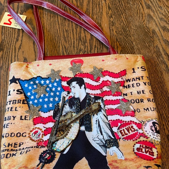 Elvis Presley Purse Tote Bag By Ashley M. Beads Guitar America flag bag - Picture 2 of 9